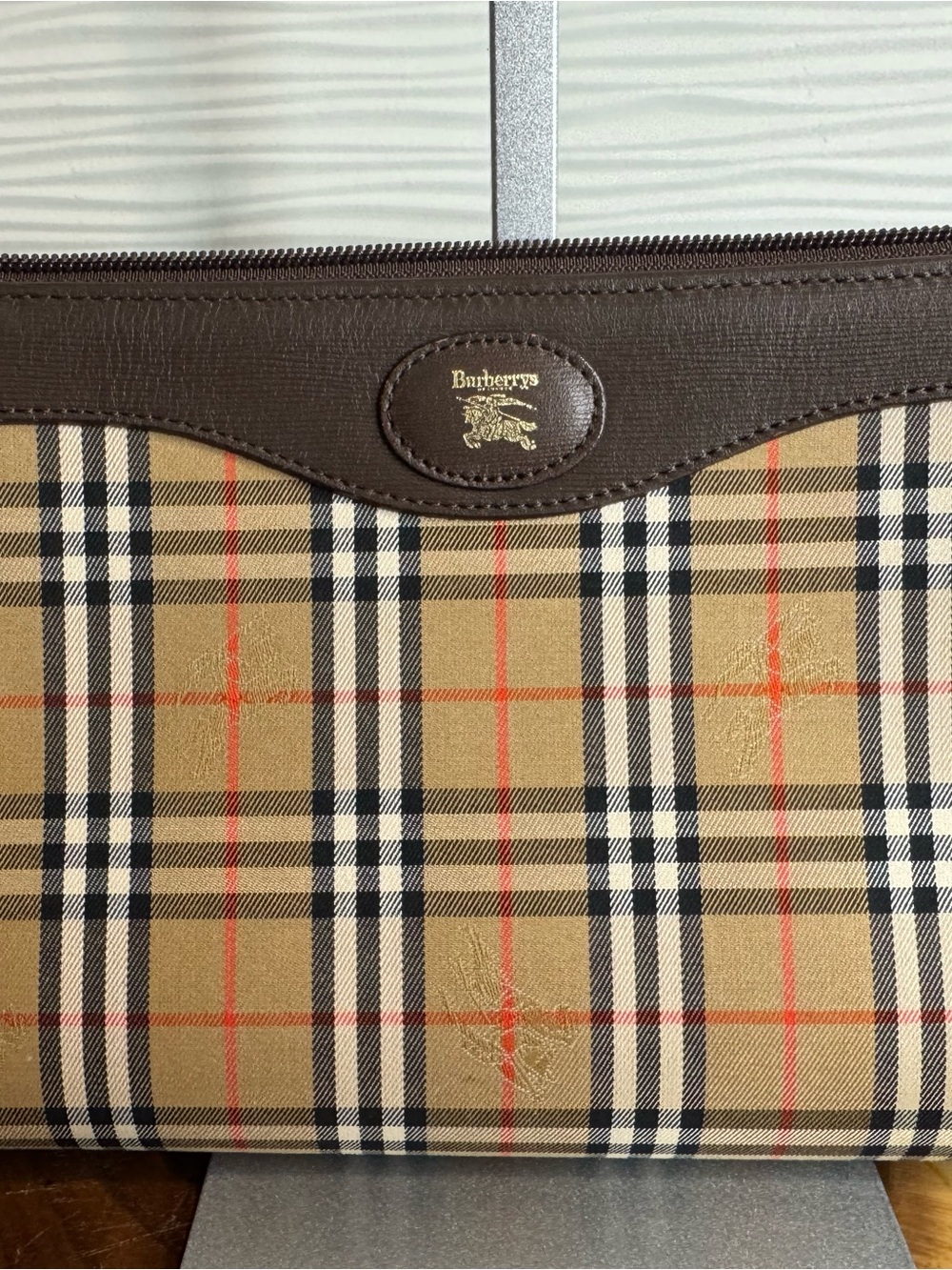 Vintage Burberry Tan Check Zip-Top Pouch